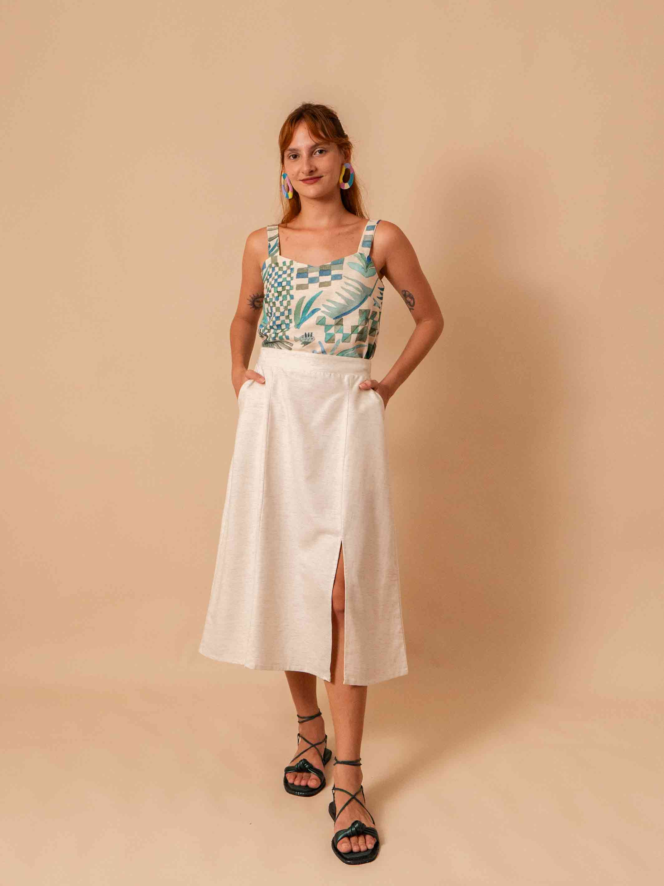 Saia store midi algodao