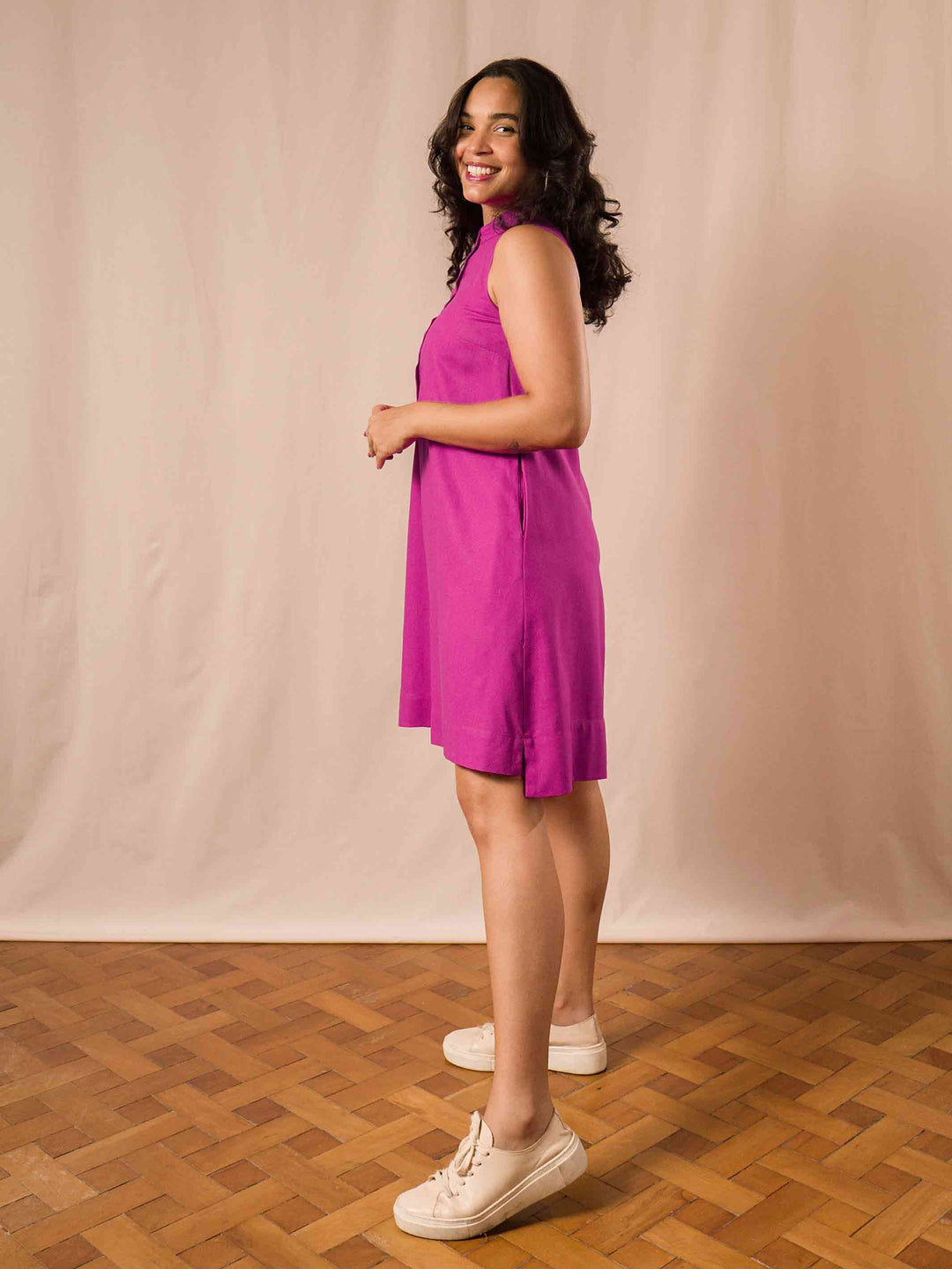 VESTIDO GOLA PADRE CURTO | LINHO ORQUIDEA