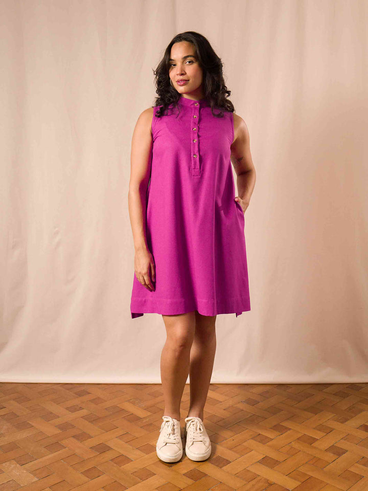 VESTIDO GOLA PADRE CURTO | LINHO ORQUIDEA