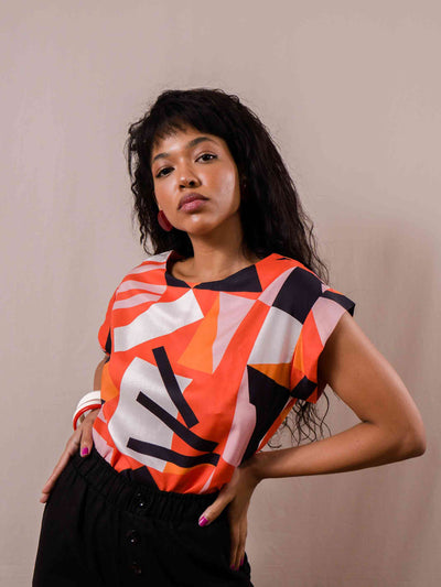blusa feminina estampada estampa frevo laranja frente