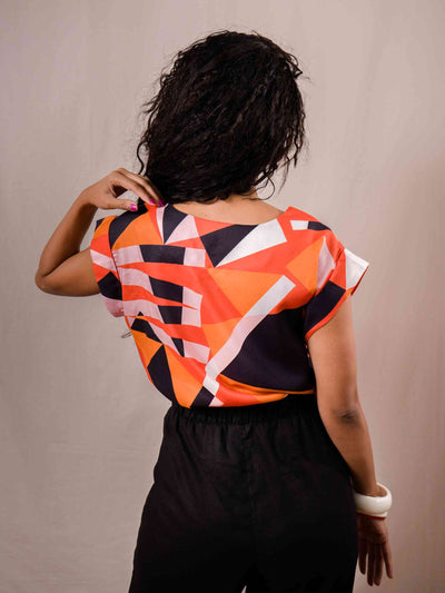 blusa feminina estampada estampa frevo laranja costas