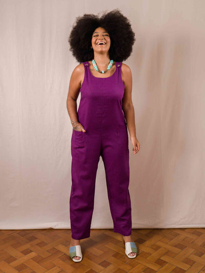 macacão linho roxo