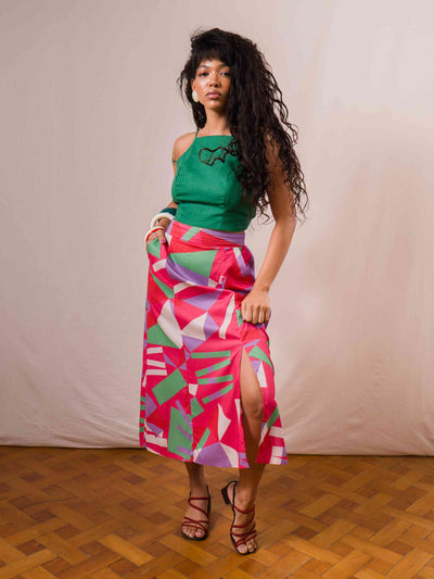 saia midi estampada frevo