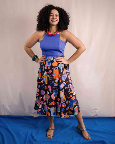 saia midi estampada duas design estampa forró preto