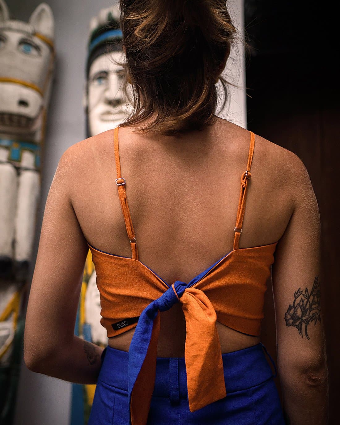 Top Laço Dupla Face | Azul e Ferrugem
