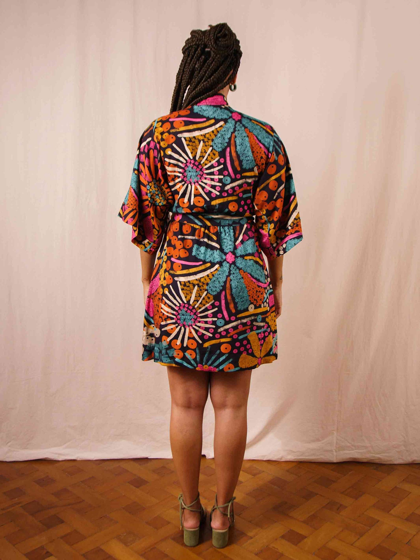 vestido kimono estampado