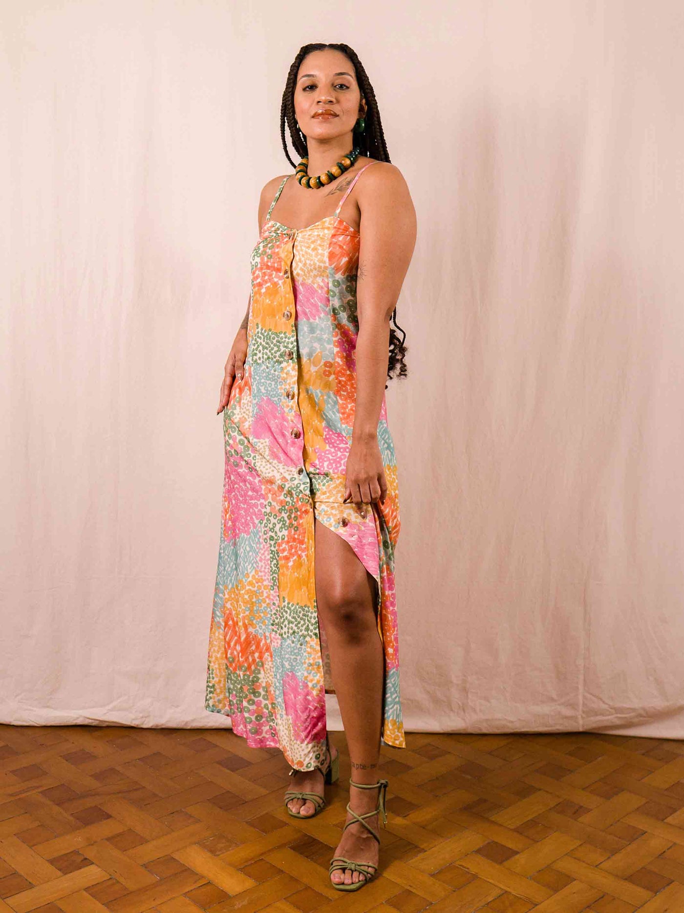 vestido longuete estampado