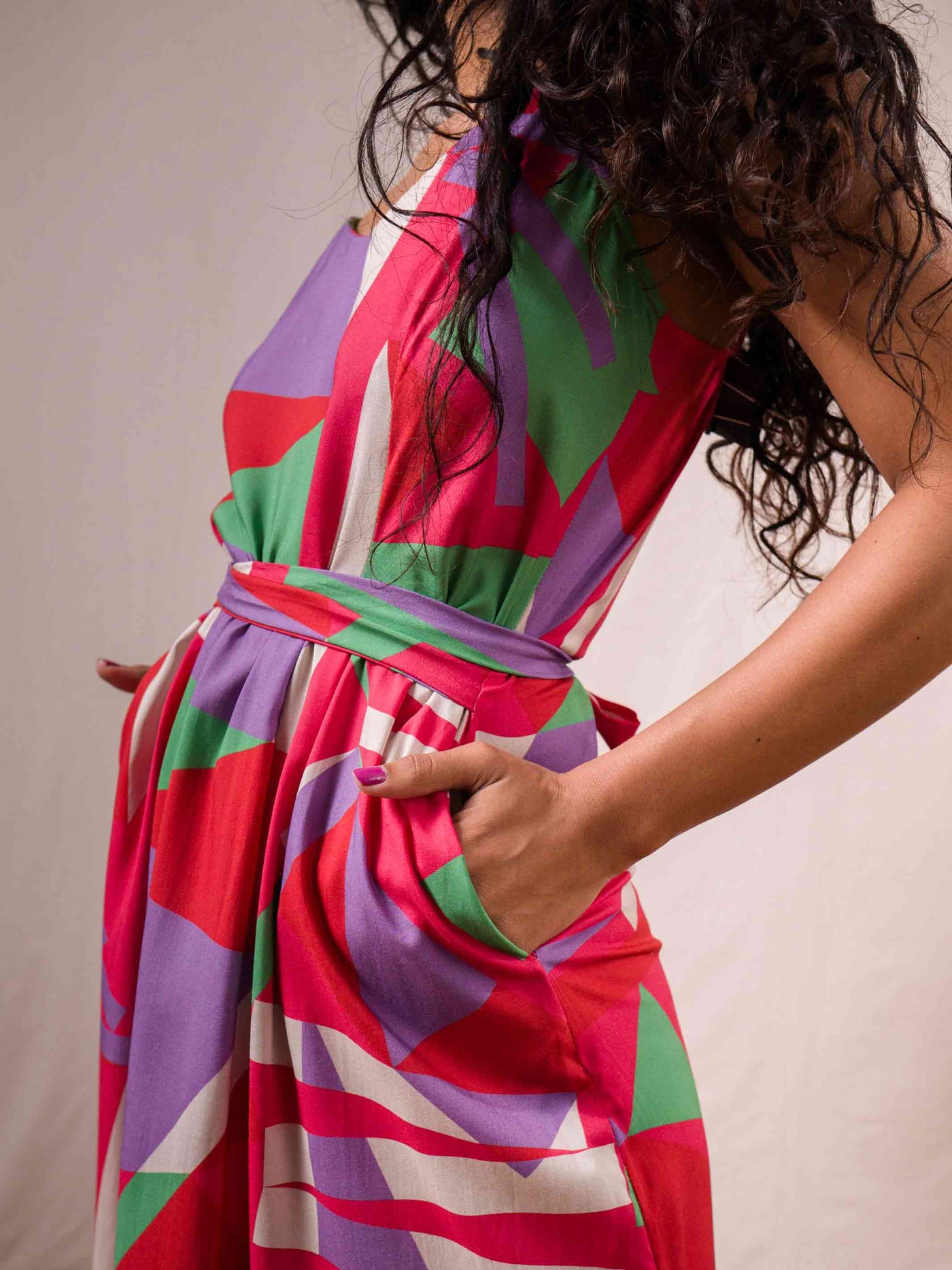 vestido midi alça estampado frevo rosa bolsos