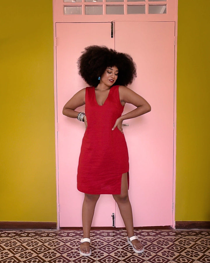 Vestido Recortes | Linho Vermelho